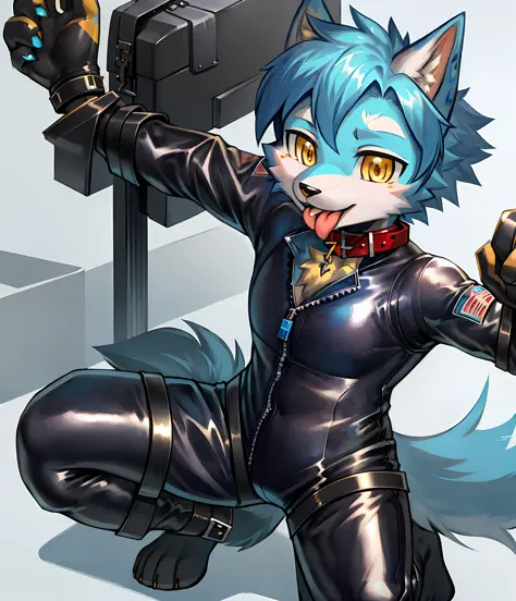 Close-up of a wolf dressed in black and blue, furaffinity commission, Anthropomorphic wolf ninja, , commission for high resolution, furaffinity fursona, furry furaffinity, commission on furaffinity, Sora as a wolf, fursona commission, professional furry dr...