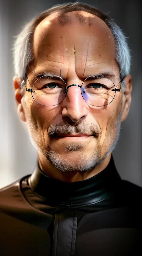 arafed man with glasses and a beard wearing a black shirt, portrait of steve jobs, steve jobs, steve jobs as hokage, closeup por...