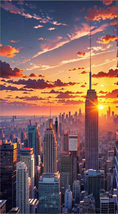 A mesmerizing sunset over the city captured by Richard Estes, trending on Instagram