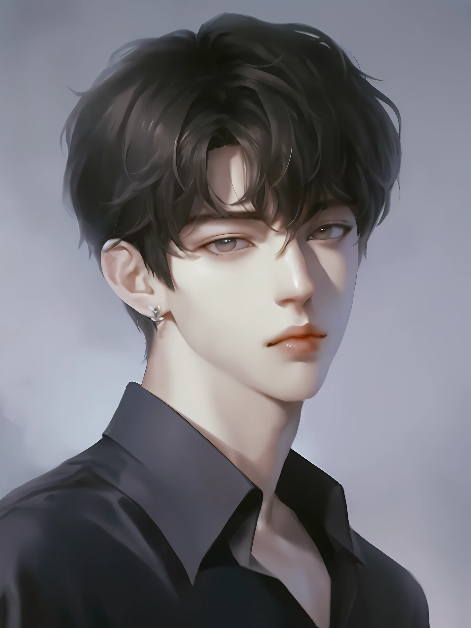 Close-up portrait of a person with platinum hair and white shirt, delicate androgynous prince, Cai Xujun, beautiful androgynous prince, Gwaiz style artwork inspired by Yangjun Chen, porcelain-like skin, Gwise, inspired by Bian Xioming, platinum brand long hair, handsome man in demon slayer art,