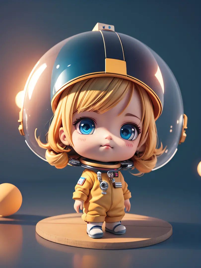 There is a little doll with helmet and helmet, cute 3d rendering, little astronaut looking up, portrait anime space cadet boy, c...