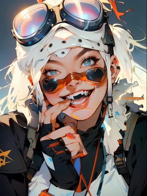 a close up of a woman with a clown face and goggles, artwork in the style of guweiz, guweiz, tank girl, artgerm craig mullins, g...