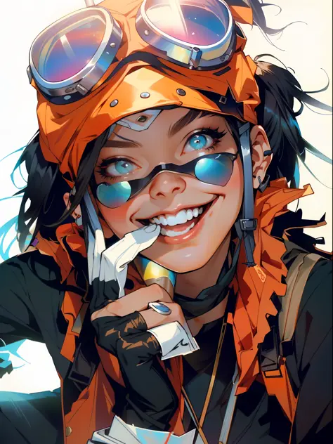 a close up of a woman with a clown face and goggles, artwork in the style of guweiz, guweiz, tank girl, artgerm craig mullins, g...