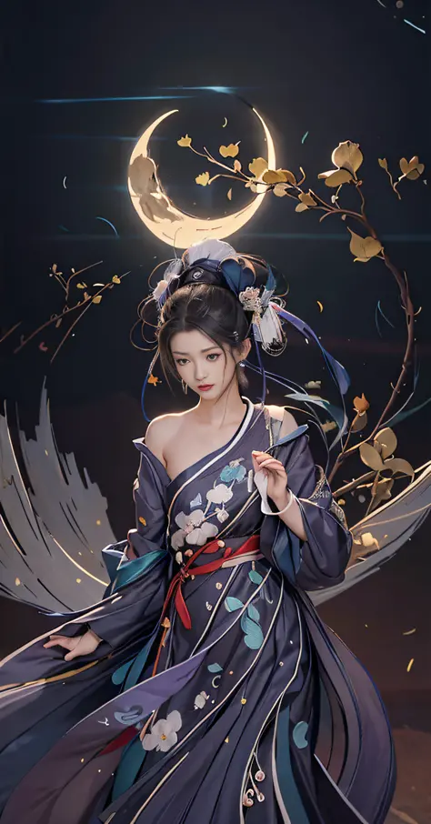 Anime girl with purple dress and moon background, Onmyoji detailed art, digital art in anime style, digital anime illustration, ...