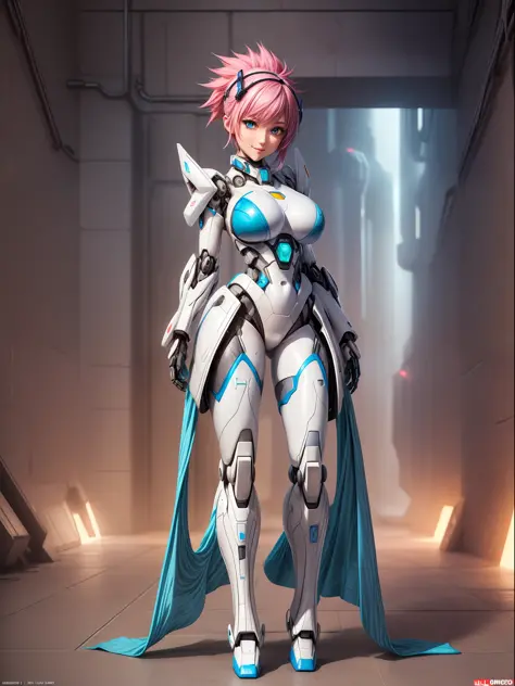 ((Full body/standing):2) {((Only 1 woman):1.2)}: ((Wearing white mecha suit with blue parts, extremely tight on the body):1.5), ...