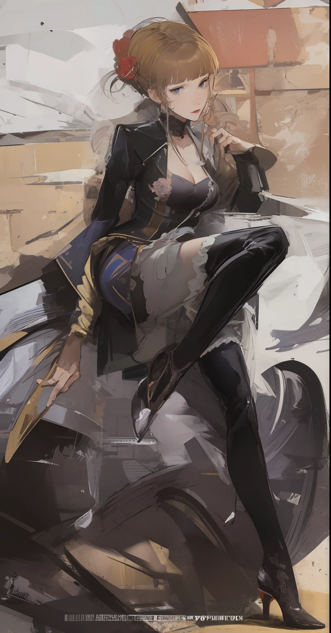 A painting of a woman sitting on a motorcycle with a sword - SeaArt AI