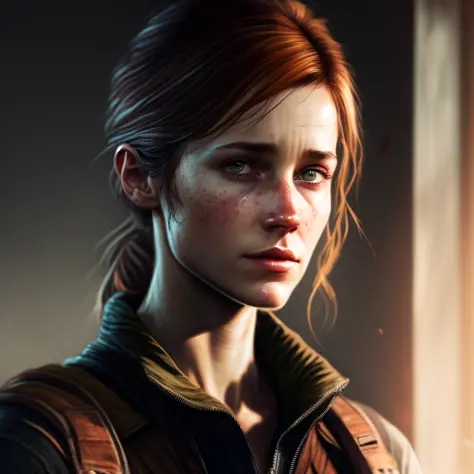 cinematic portrait of a ellie from the last of us ,  award winning, dark light, shading, high quality, detailed