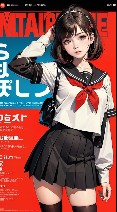 (masterpiece:1.4, best quality:1.4), illustrations, (solo:1.2), (original), (very detailed wallpaper), photographic reality, (ultra detailed:1.4), (super complex details), (Magazine cover-style illustration of a fashionable JK schoolgirl in a stylish outfi...