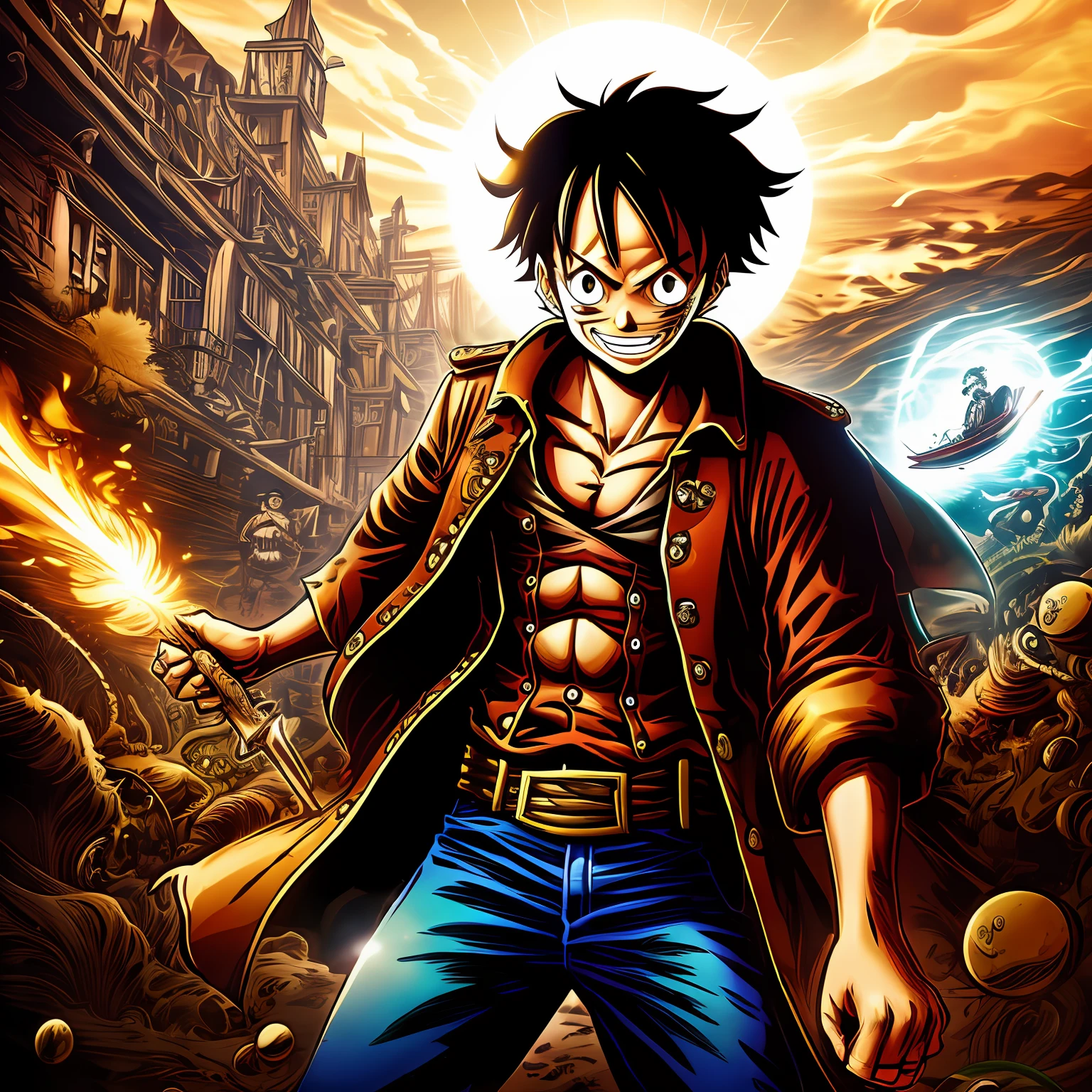 Sure! Here's an optimized prompt based on Stable Diffusion's format: "Luffy, a brave pirate with a heart of gold, sets sail on the Grand Line in search of the ultimate treasure, One Piece. Join him on his epic adventures as he faces off against powerful enemies, forms lifelong friendships, and uncovers the mysteries of the world. Get ready for a thrilling journey filled with action, laughter, and unexpected twists at every turn!" --auto