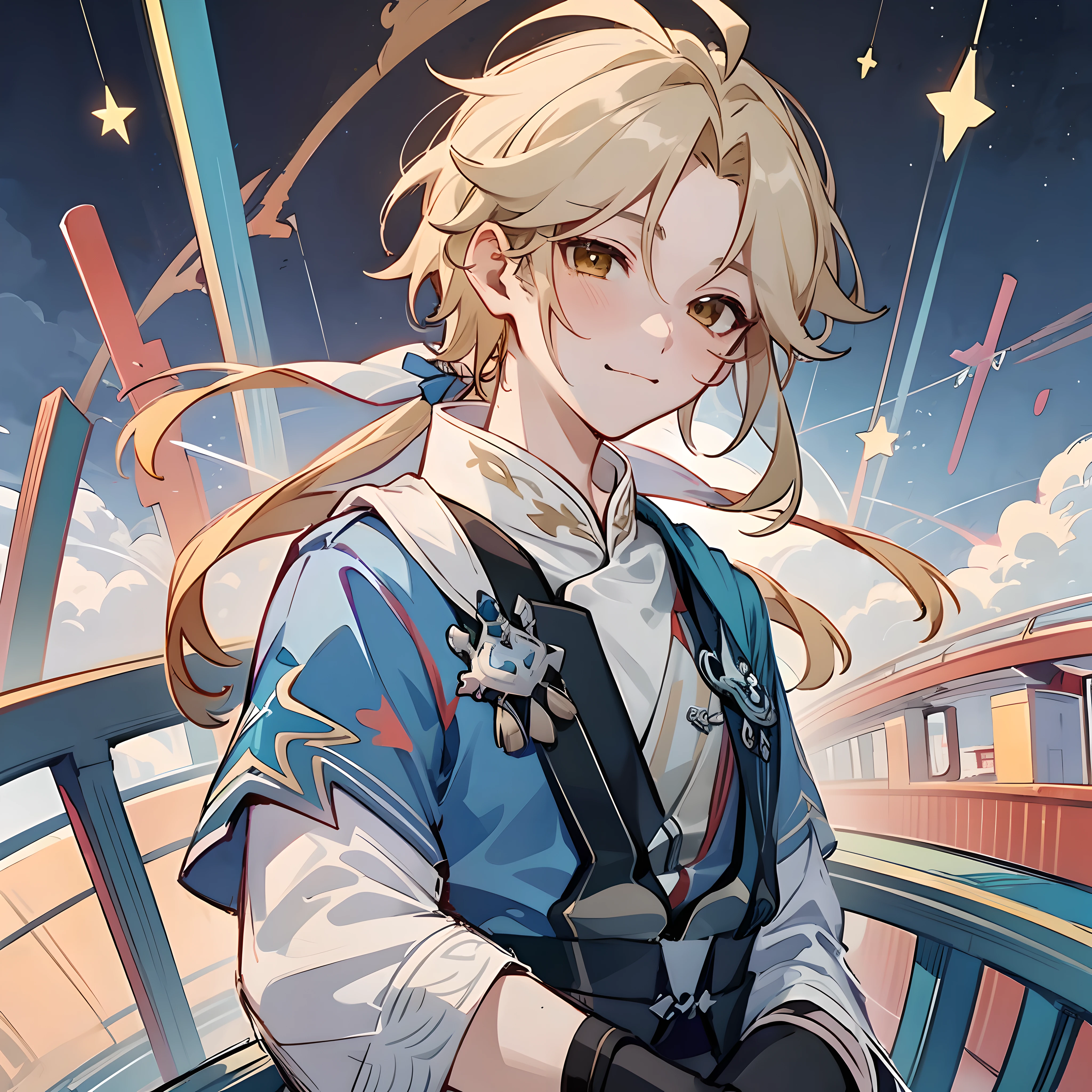 (Masterpiece, HD, Ultra HD, 4K), Yanqing, Star Dome Railway, Light Blonde Hair, 1boy, Fairy Style, Dashing, Handsome