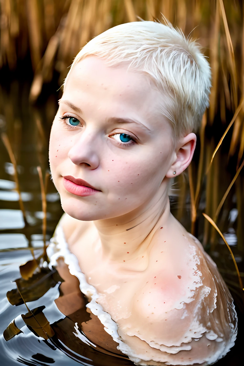 Blond woman with blue eyes in a body of water - SeaArt AI