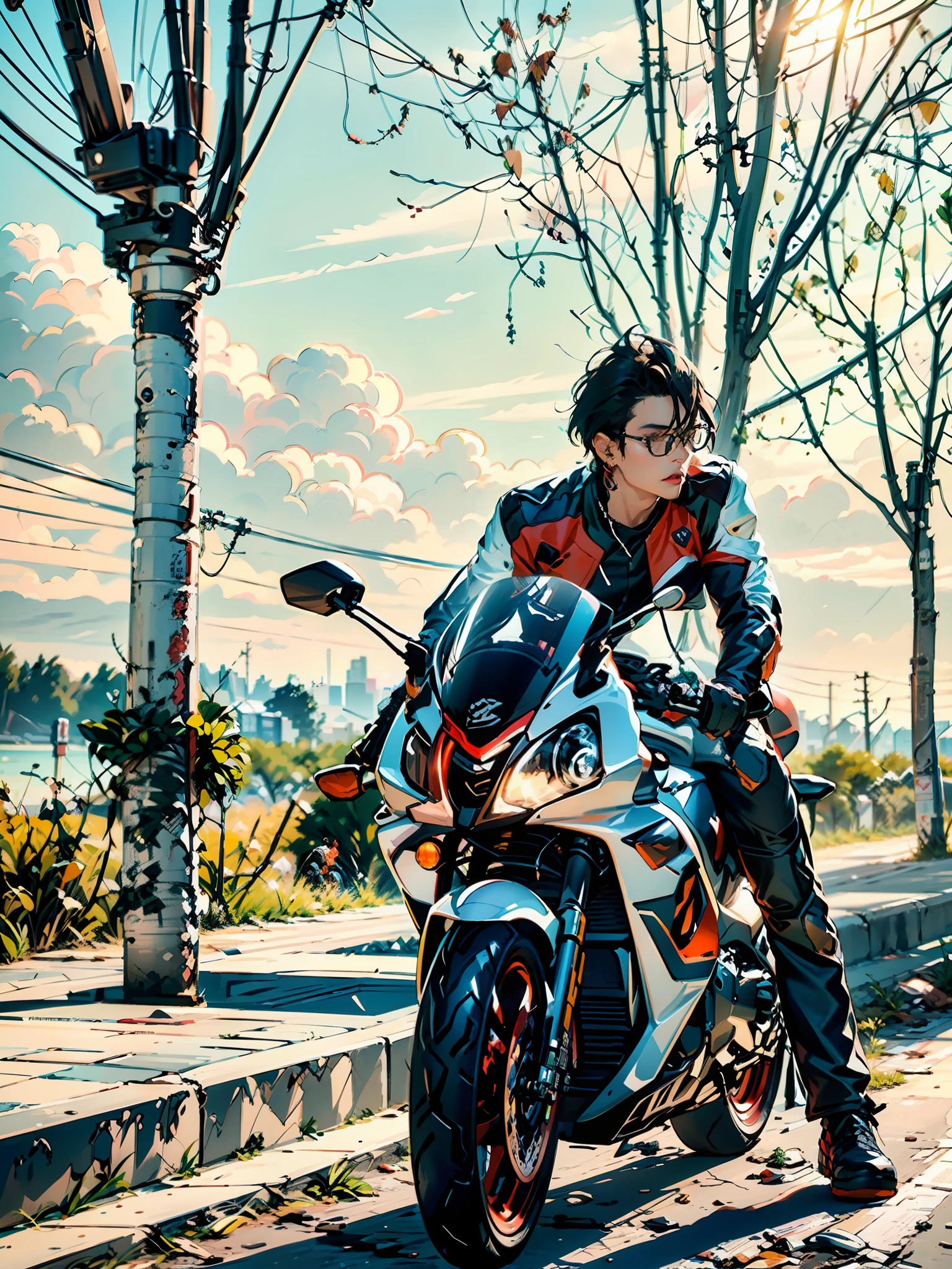 there is a man sitting on a motorcycle on the street, sitting on a motorcycle, motorbiker, shot on nikon d 3 2 0 0, riding a motorcycle, portrait shot 8 k, akira moto, motorcycle, inspired by Liu Haisu, taken with sony alpha 9, sitting on cyberpunk motorbike, photoshot, taken with sony a7r camera, photo - shot