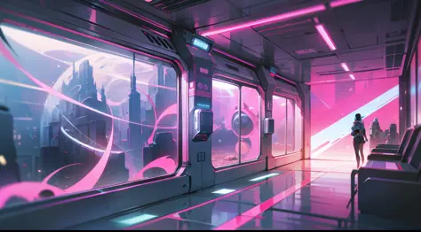 Multiversal petting zoo, neon futuristic, vibrant and surreal colors, otherworldly, highly detailed, blurry foreground, cinematic shot, anime wallpaper, indoors, spaceous