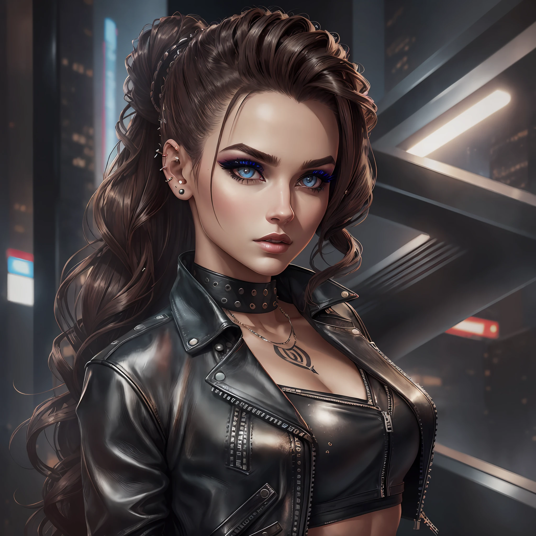 A Woman In A Leather Jacket And A Black Top Seaart Ai 7328