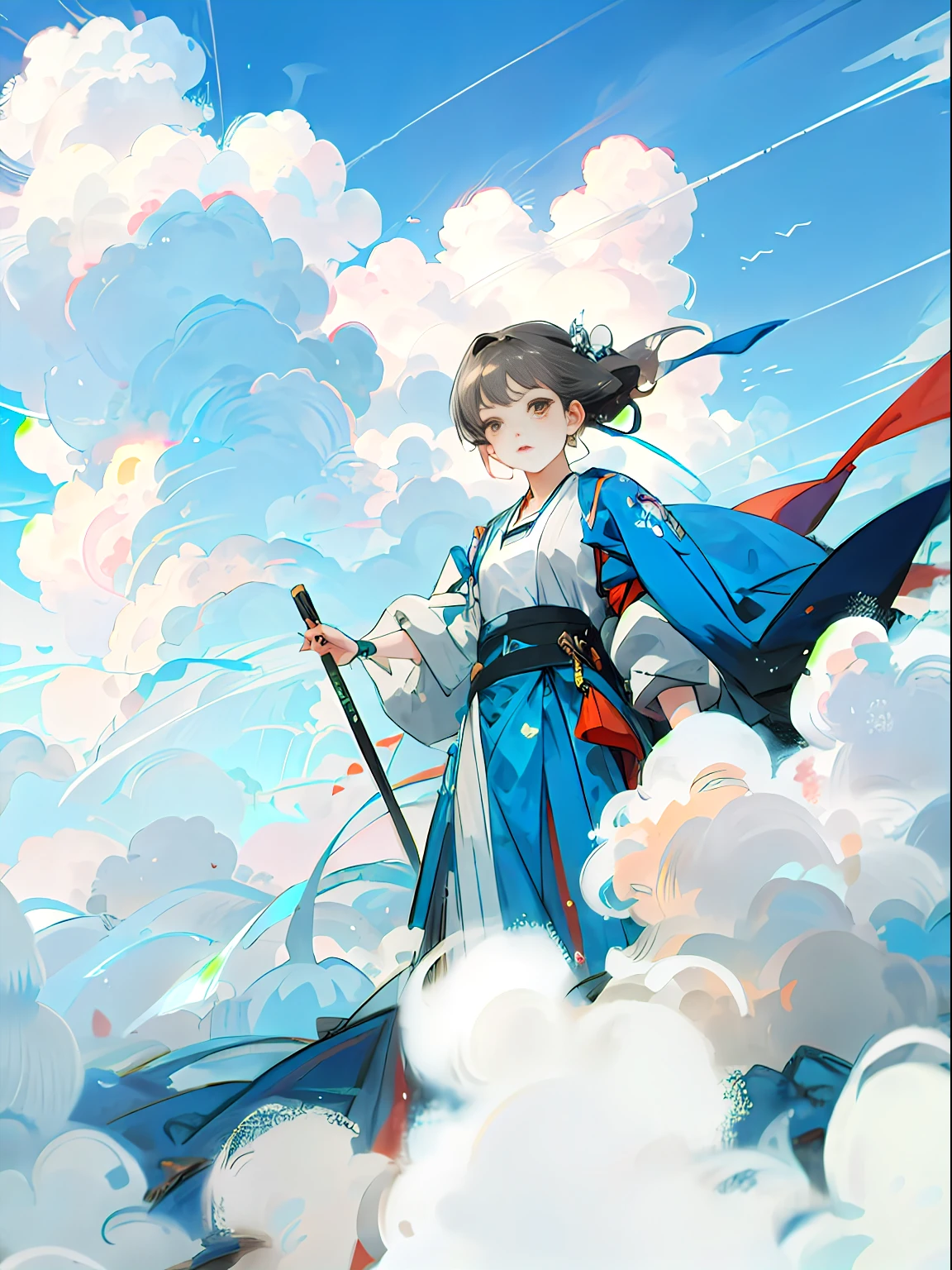 A girl , cloud,female focus