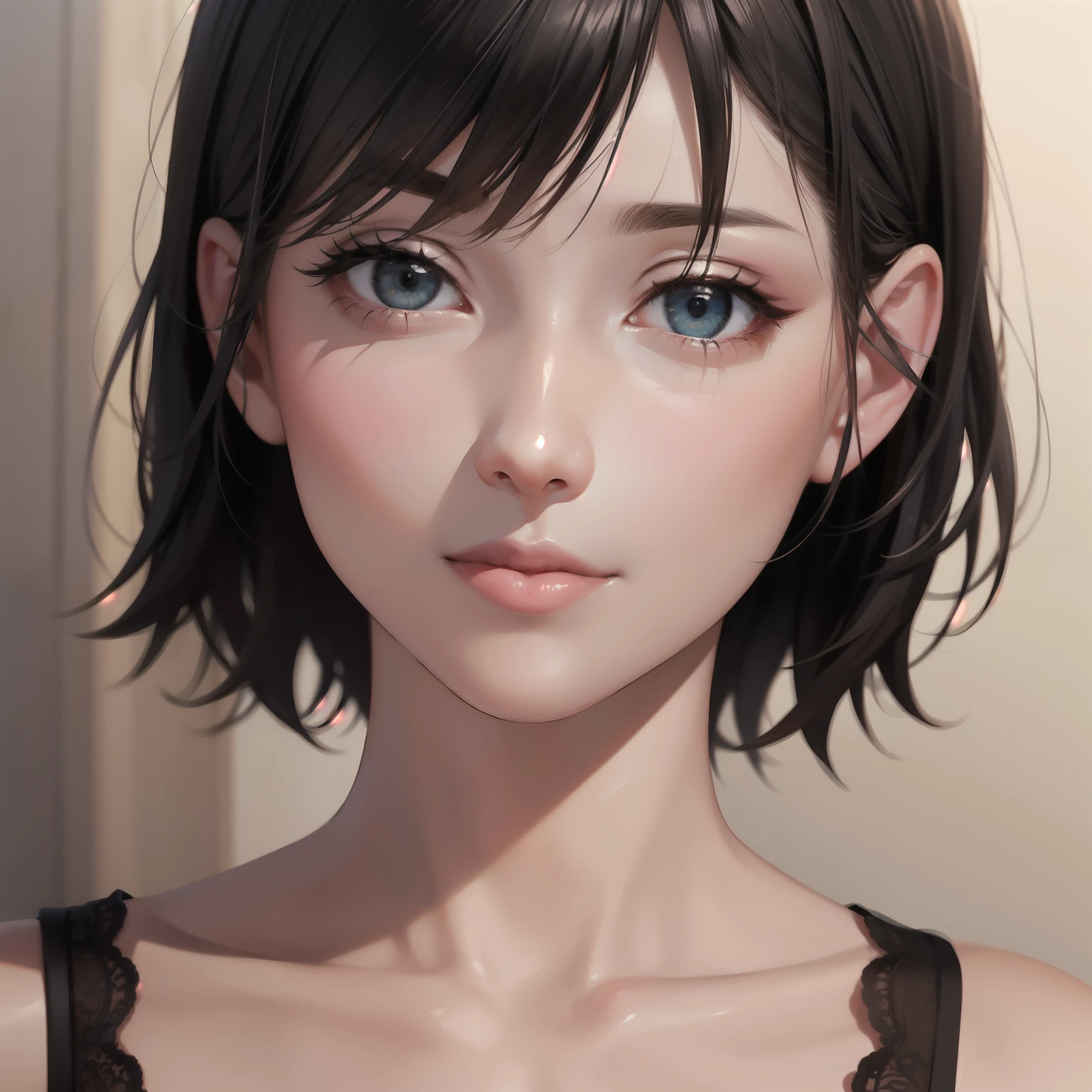 (masterpiece:1.3), (8k, photorealistic, RAW photo, best quality: 1.4), (1girl), beautiful face, (realistic face), (black hair, short hair:1.3), Nice hairstyle，Realistic Eyes，Nice detail eyes，（Realistic Skin），Beautiful Skin，（Lingerie），Ridiculous，attractive，Ultra high Resolution，an ultra realistic，RAWExtremely detailed，golden proportions，full body photo