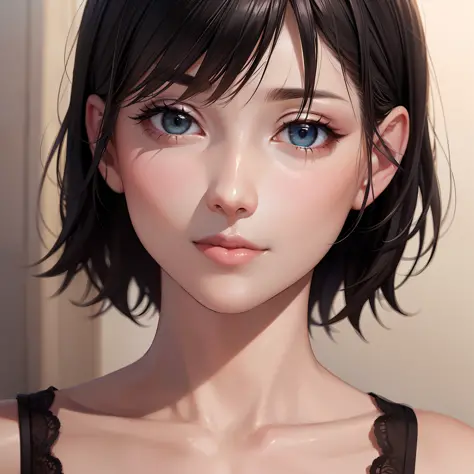 (masterpiece:1.3), (8k, photorealistic, RAW photo, best quality: 1.4), (1girl), beautiful face, (realistic face), (black hair, short hair:1.3), Nice hairstyle，Realistic Eyes，Nice detail eyes，（Realistic Skin），Beautiful Skin，（Lingerie），Ridiculous，attractive，...