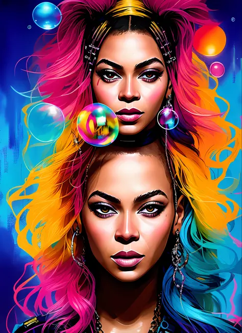 SynthwaveDrunken Beautiful Beyoncé como Delirium de Sandman, (Hallucinating Colorful Soap Bubbles), de Jeremy Mann, de Sandra Ch...