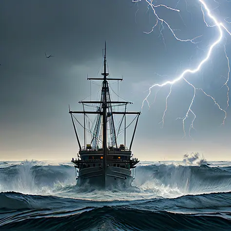(highly detailed:1.2),(best quality:1.2),(8k:1.0),(emb-rrf-low:1.0),sharp focus,(award-winning photograph:1.2), (subsurface scattering:1.1), an image of a ship in the middle of a storm, movie lightning, hyperrealistic movie filmstill, jason engle, by Jacob...