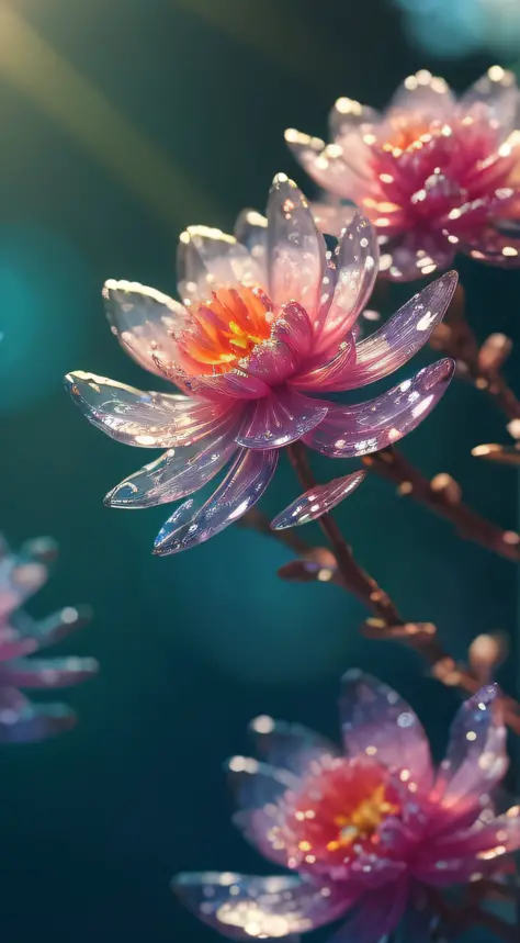 crystal spring blossom,
fantasy, galaxy, transparent, 
shimmering, sparkling, splendid, colorful, 
magical photography, dramatic...