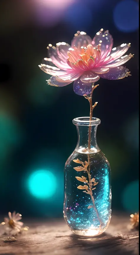 crystal spring blossom,
fantasy, galaxy, transparent, 
shimmering, sparkling, splendid, colorful, 
magical photography, dramatic lighting, photo realism, ultra-detailed, 4k, Depth of field, High-resolution