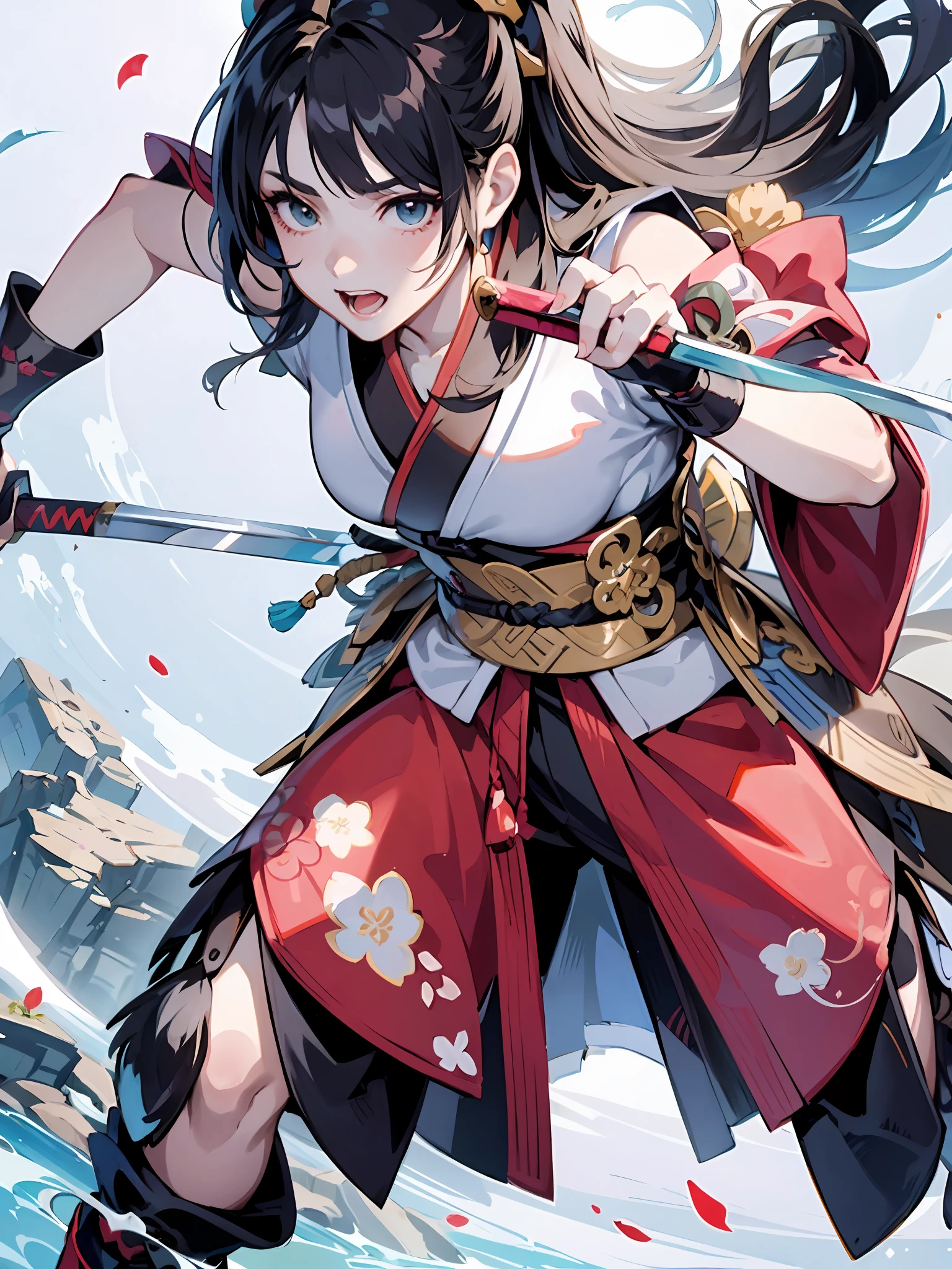 a close up of a person holding a sword in a field, onmyoji, keqing from genshin impact, she is holding a katana sword, fox nobushi holding a naginata, katana zero video game character, onmyoji detailed art, onmyoji portrait, zhongli from genshin impact, anime cover, katana