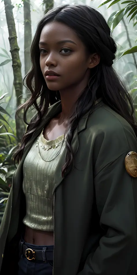 Jodie Turner Smith, black skin, dread long hair, (1girl:1.3), Solo, (((Very detailed face)))), ((Very detailed eyes and face)))), Beautiful detail eyes, Body parts__, Official art, Unified 8k wallpaper, Super detailed, beautiful and beautiful, beautiful, m...