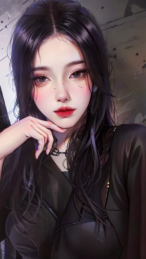 there is a woman with long black hair posing for a picture, ulzzang, cruel korean goth girl, with straight black hair, with black, 1 8 yo, black-hair pretty face, tumblr, ( ( deep black eyes ) ), with black hair, with haunted eyes and dark hair, with black...