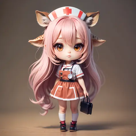 Chibi character, giraffe girl wearing nurse clothes, the most precise