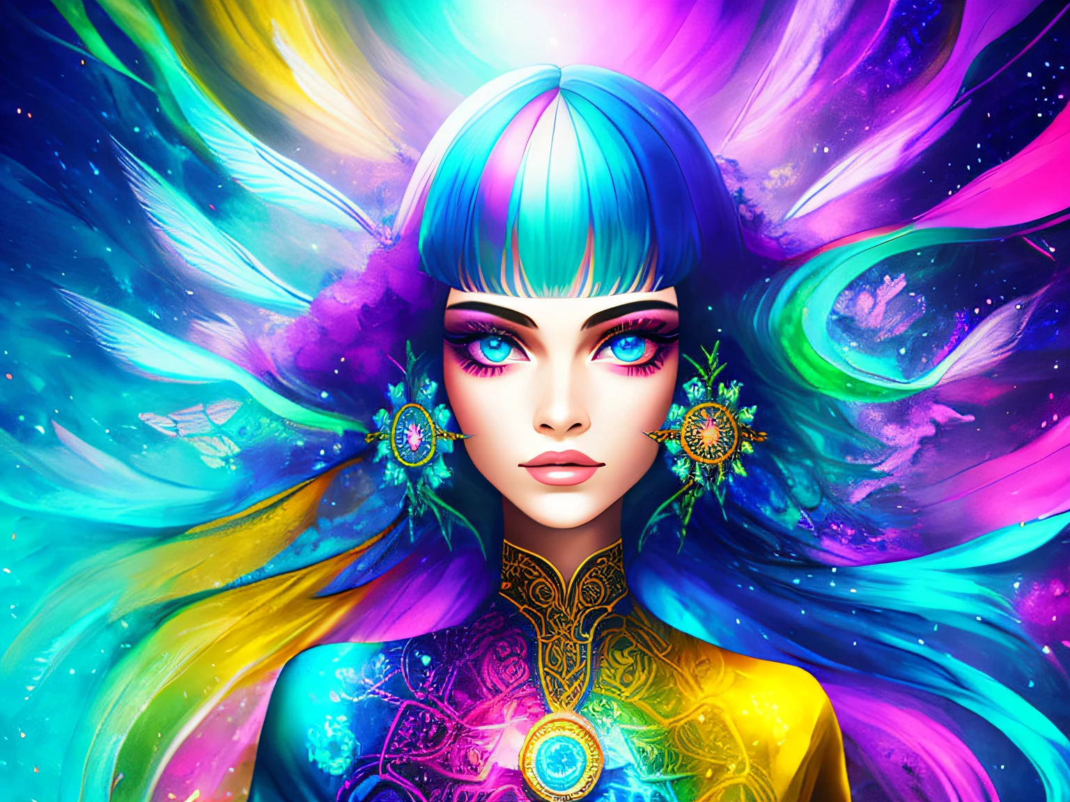 celestial, psychedelic, 1girl, (intricate details:0.9)