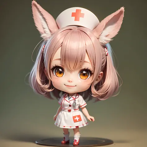 Chibi character, rabbit girl wearing nurse clothes, smile, supremely precise