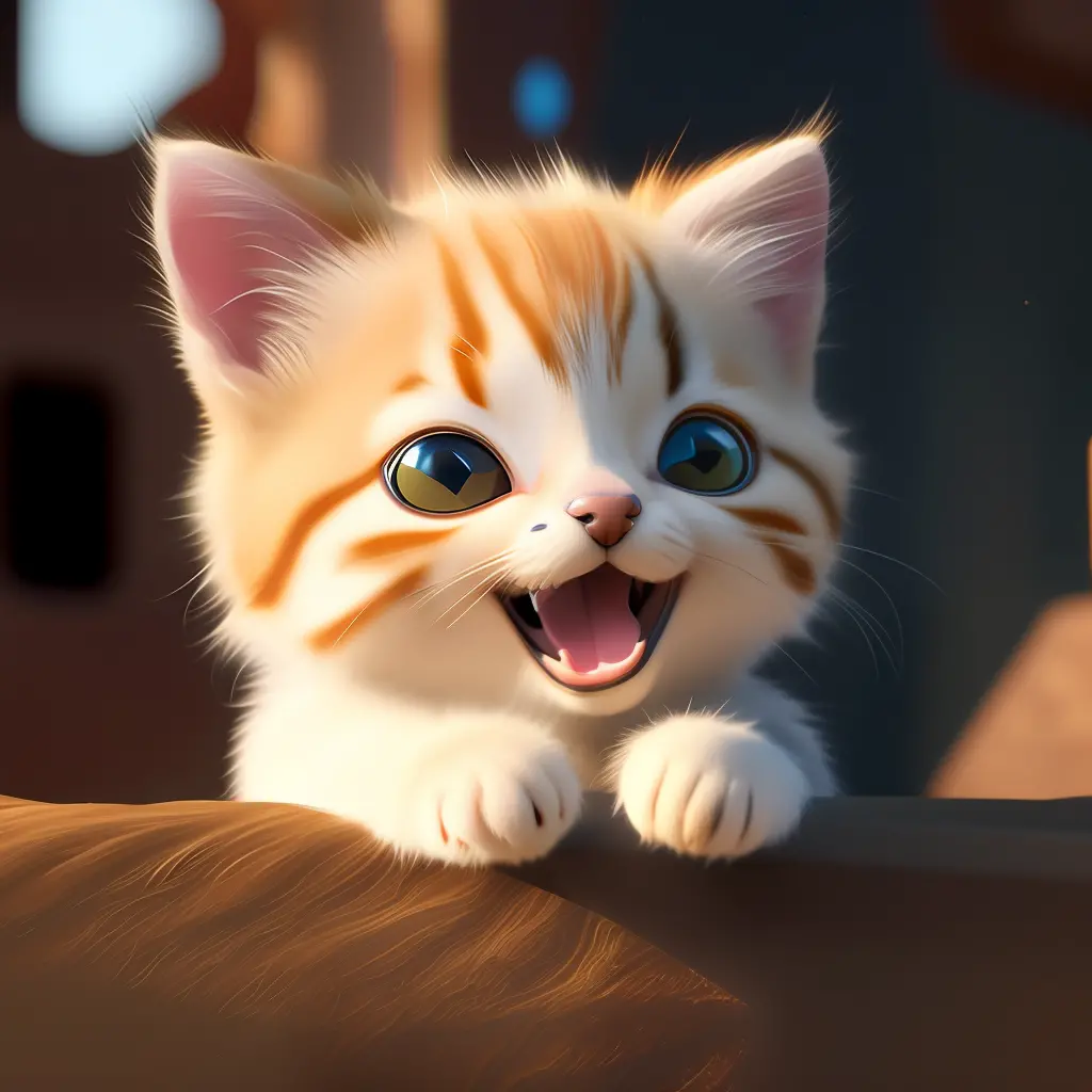 There is a kitten driving a spaceship, cute digital painting, cute detailed digital art, cute digital art, cute cat, cute kitten, cute 3d rendering, smiley face, happy cat, cutest kitten ever, a cute cat, cute! C4D, Smiling Cat, Disney's Bambi Cat, a cute ...