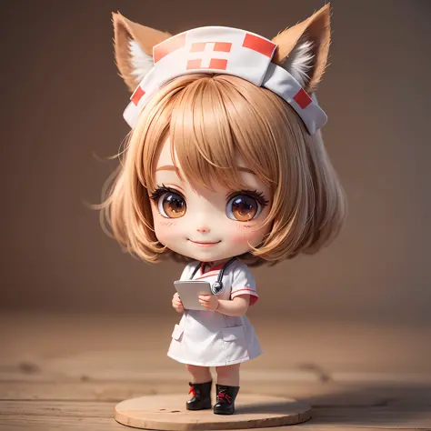 Chibi character, alpaca girl wearing nurse clothes, smile, short hair, supremely precise