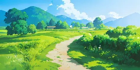 (((best quality)))), an umlaut on a hill with a path leading to it, anime countryside, anime background art, anime scenery, soft...