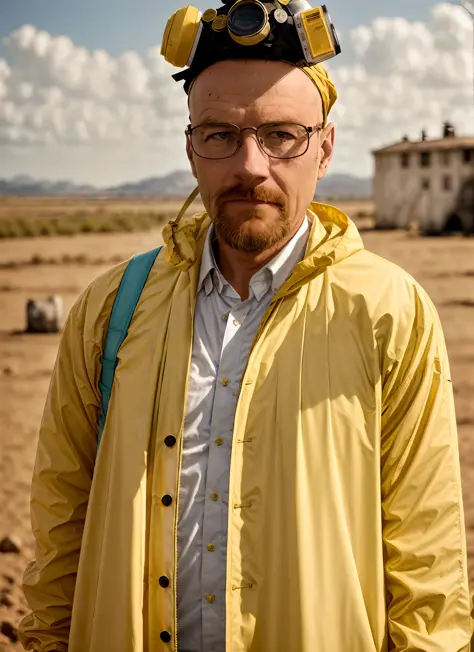 A stunning intricate full colour upper body photo of man wearing glasses, (wearing a yellow lab coat and a gas mask on the head), bald,
epic character composition,
by ilya kuvshinov, alessio albi, nina masic,
sharp focus, natural lighting, subsurface scatt...