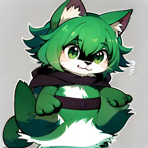 anime cat with green hair and scarf sitting on a gray surface, fursona art, fursona!!!!, furry fursona, furaffinity fursona, dig...