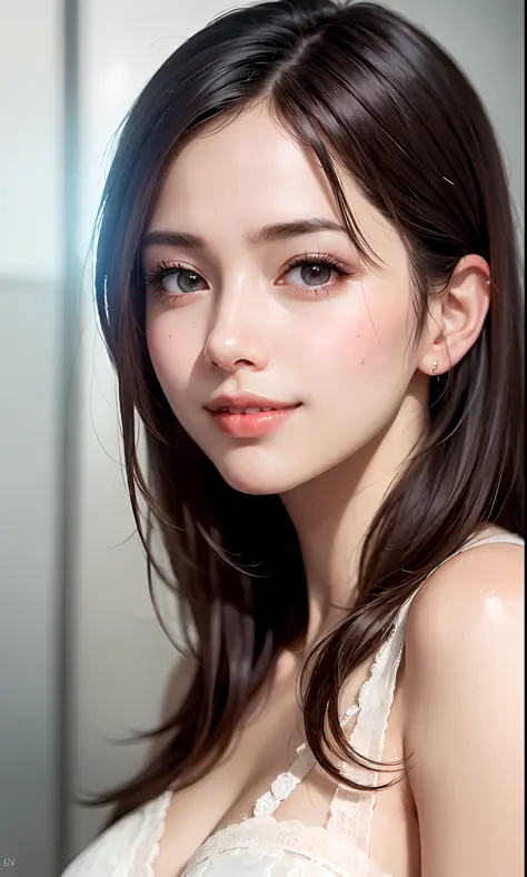 (8k, RAW Photo, Photorealistic: 1.25), (lip gloss, eyelashes, shiny face, shiny skin, best quality, ultra high resolution, depth of field, chromatic aberration, caustics, wide lighting, natural shading, Nogizaka), smile, viewer with a gentle and goddess-li...