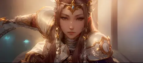 a close up of a woman with long hair wearing a helmet, from lineage 2, final fantasy character, final fantasy face, lineage 2 re...