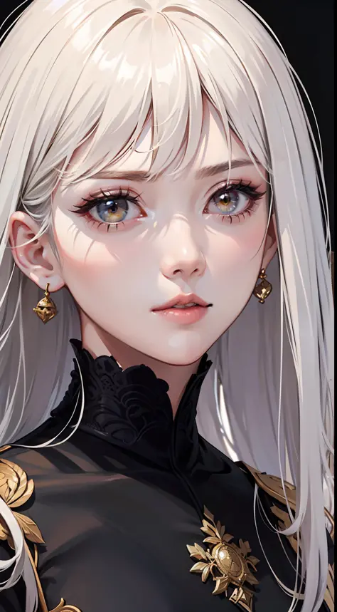a girl ，detailed skin texture, detailed cloth texture, beautifully detailed face, masterpiece, best quality, ultra detailed, 8k,masterpiece, best quality, ultra-detailed, illustration, close-up, straight on, face focus, white hair, golden eyes, long hair, ...