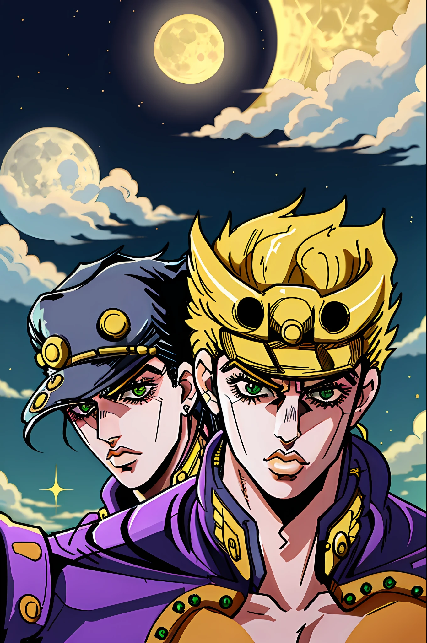 Two anime characters in front of a full moon - SeaArt AI