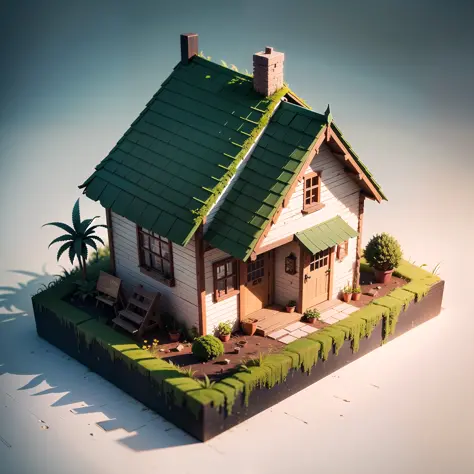 sometric House, pure white background, (isometric 3D), (masterpiece), (very detailed CG unity 8k wallpaper), (best quality), (best illustration), (best shadow), a cute, mossy radish hut, pink, yellow, octane rendering, ray tracing, super detailed --auto --...