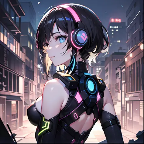 ((best quality)), (masterpiece)), (high definition:1.3), 3d,shitsumeka, beautiful cyberpunk woman with mech in the ruins of aban...