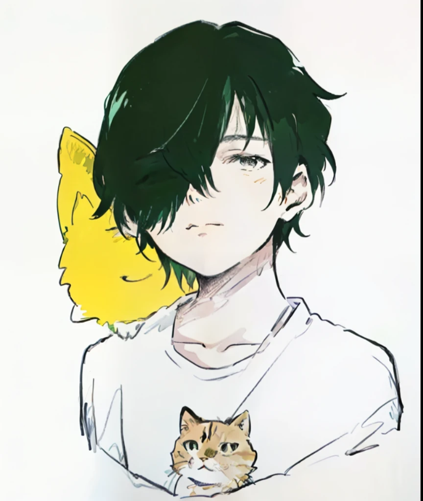 a cartoon picture of a man with green hair and a cat, in an anime style, in anime style, 2 d anime style, as an anime character, anime style character, kentaro miura manga art style, male anime style, in japanese anime style, kentaro miura art style, trigger anime artstyle, semirealistic anime style, anime style only