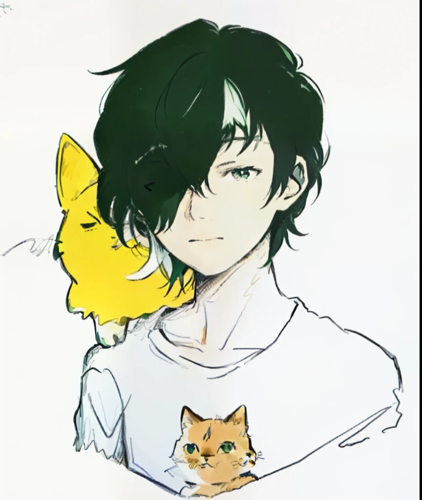 a cartoon picture of a man with green hair and a cat, in an anime style, in anime style, 2 d anime style, as an anime character, anime style character, kentaro miura manga art style, male anime style, in japanese anime style, kentaro miura art style, trigger anime artstyle, semirealistic anime style, anime style only