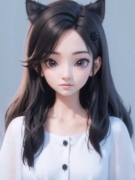 anime girl with long black hair and cat ears, realistic anime 3 d style, anime styled 3d, smooth anime cg art, 3 d anime realistic, artwork in the style of guweiz, realistic young anime girl, kawaii realistic portrait, realistic anime artstyle, anime style...