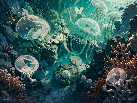 A scene of best quality, masterpiece, very detailed, 8k, wallpaper and fantasy quality,
BREAK
showing undersea environment,
BREA...