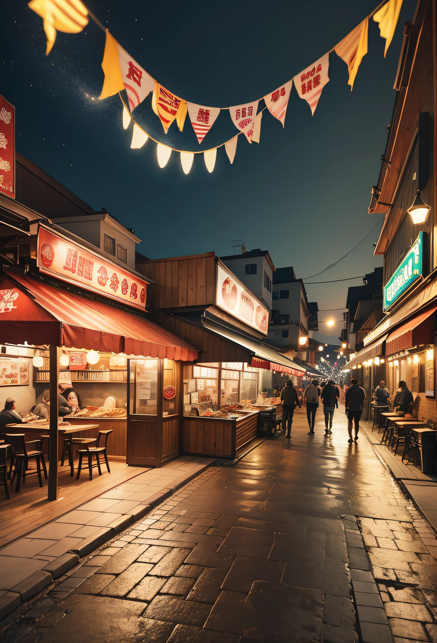 There is a barbecue shop in the pedestrian street at night --auto --s2