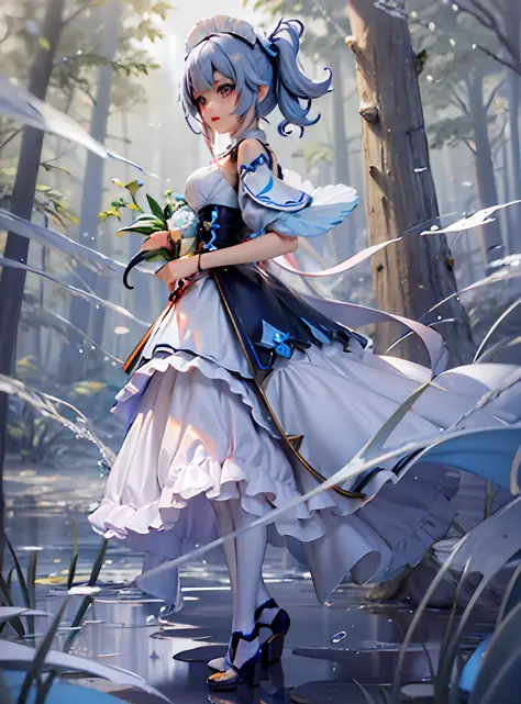 anime girl in a white dress standing in a forest, from arknights, a maid in a magical forest, guweiz, cute anime waifu in a nice...