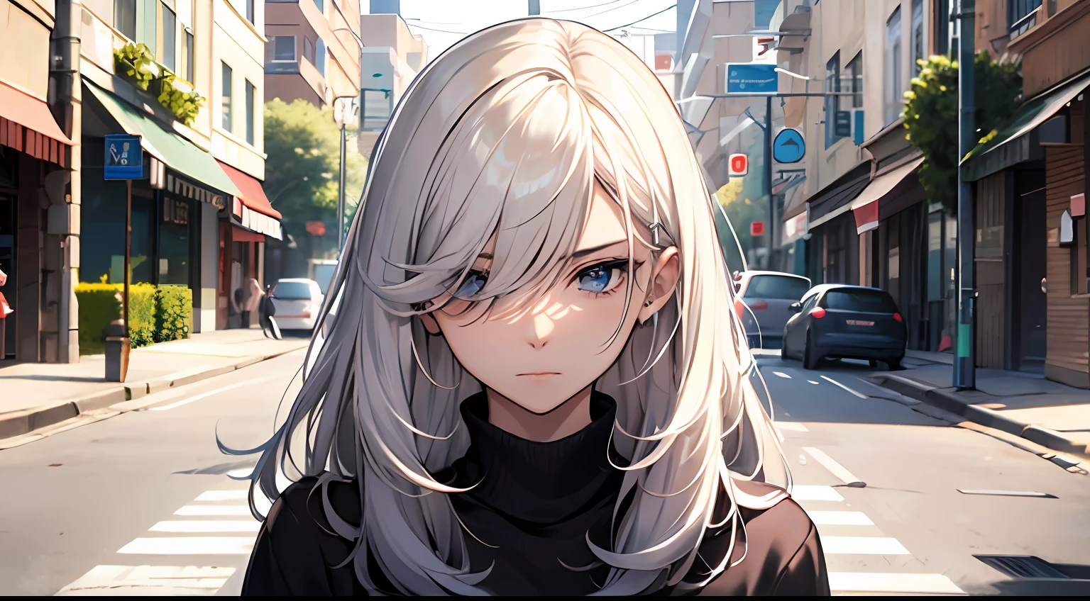 Masterpiece, of the best quality, a woman with long white hair, head