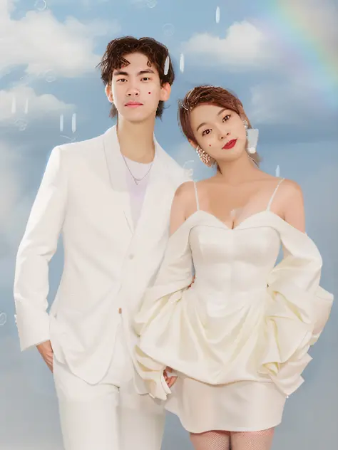 there are two people standing next to each other in a photo, official fanart, wedding photo, 9 k, 9k, album art, fanart, couple pose, high res, & jeehyung lee & wlop, high quality fanart, promo art, official artwork, lovely couple, ruan jia and fenghua zho...